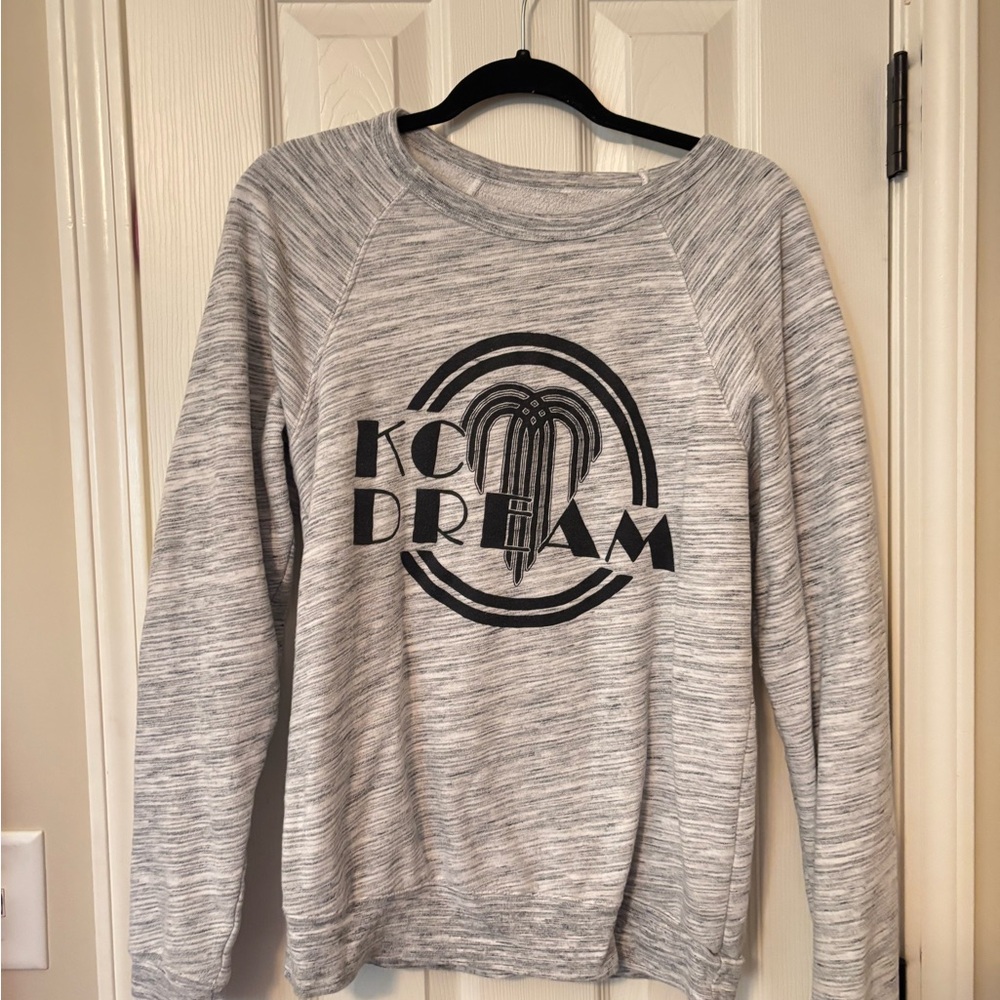 Gray Crew Neck Sweater with Black Graphic Design